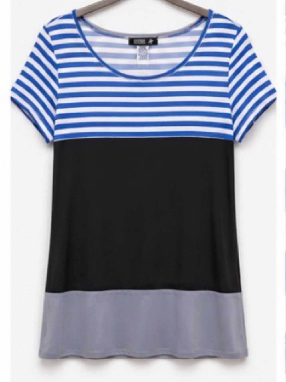Star Vixen Blue Striped & Black Colorblock Short Sleeve Top